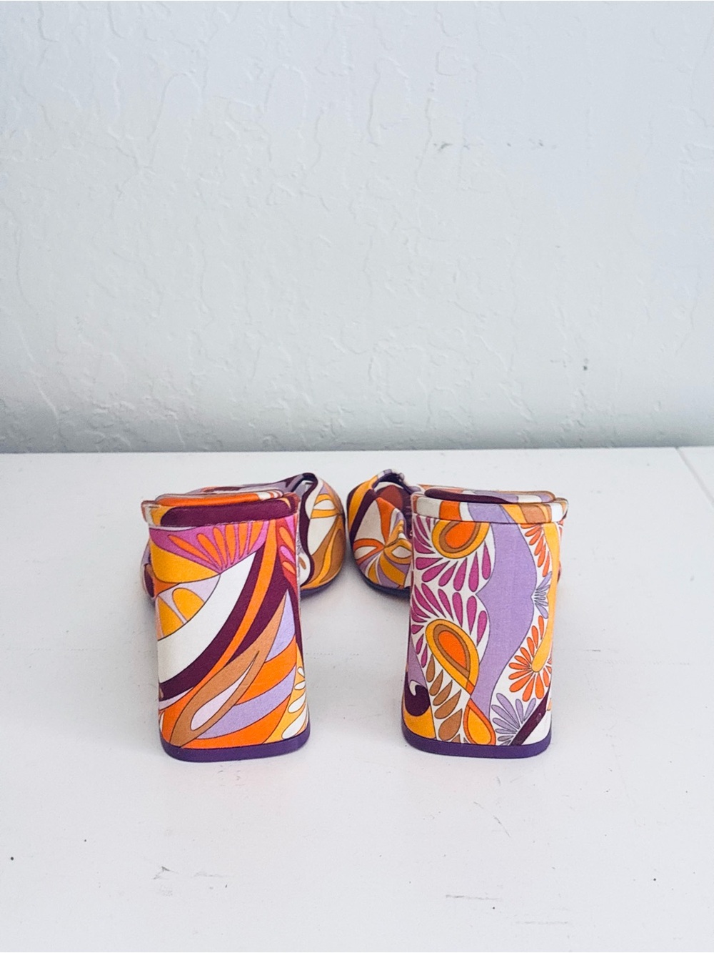 Zara Vibrant Floral Print Block Heel Square Toe Sandals Orange Purple, 39 (8.5) - Picture 4 of 10